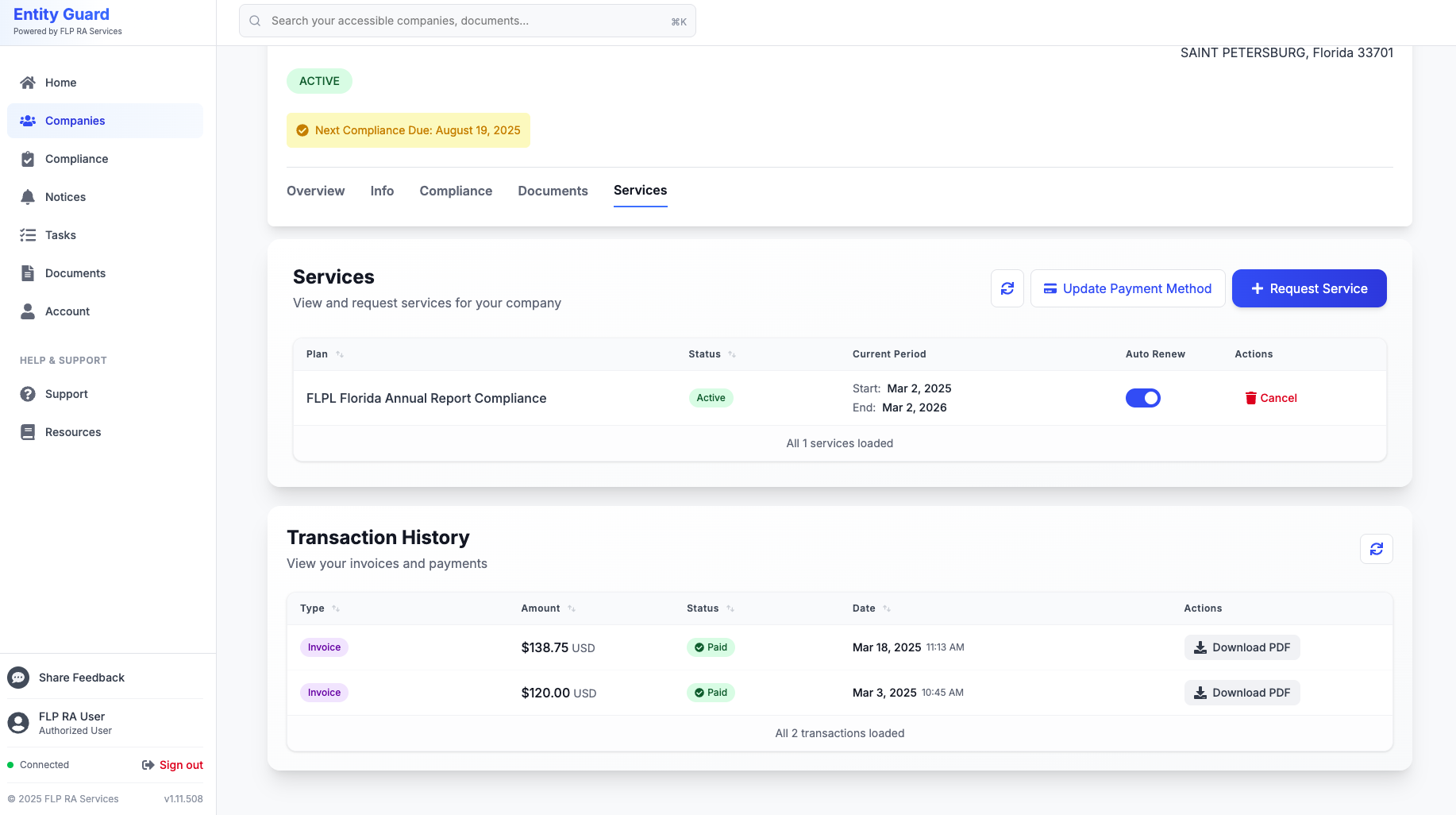 Entity-Specific Billing Screenshot
